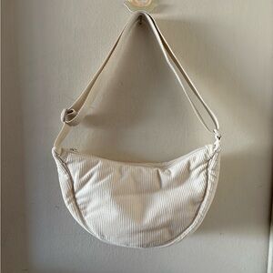 Uniqlo White Corduroy Round Crescent Bag
